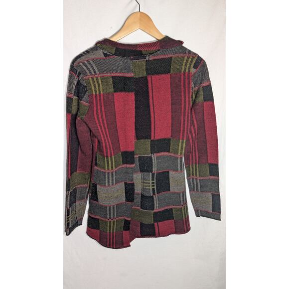 Liv by Habitat Womens Patchwork Sweater Sz XS Artsy Plaid Earthy Red Green Boho - Picture 4 of 7